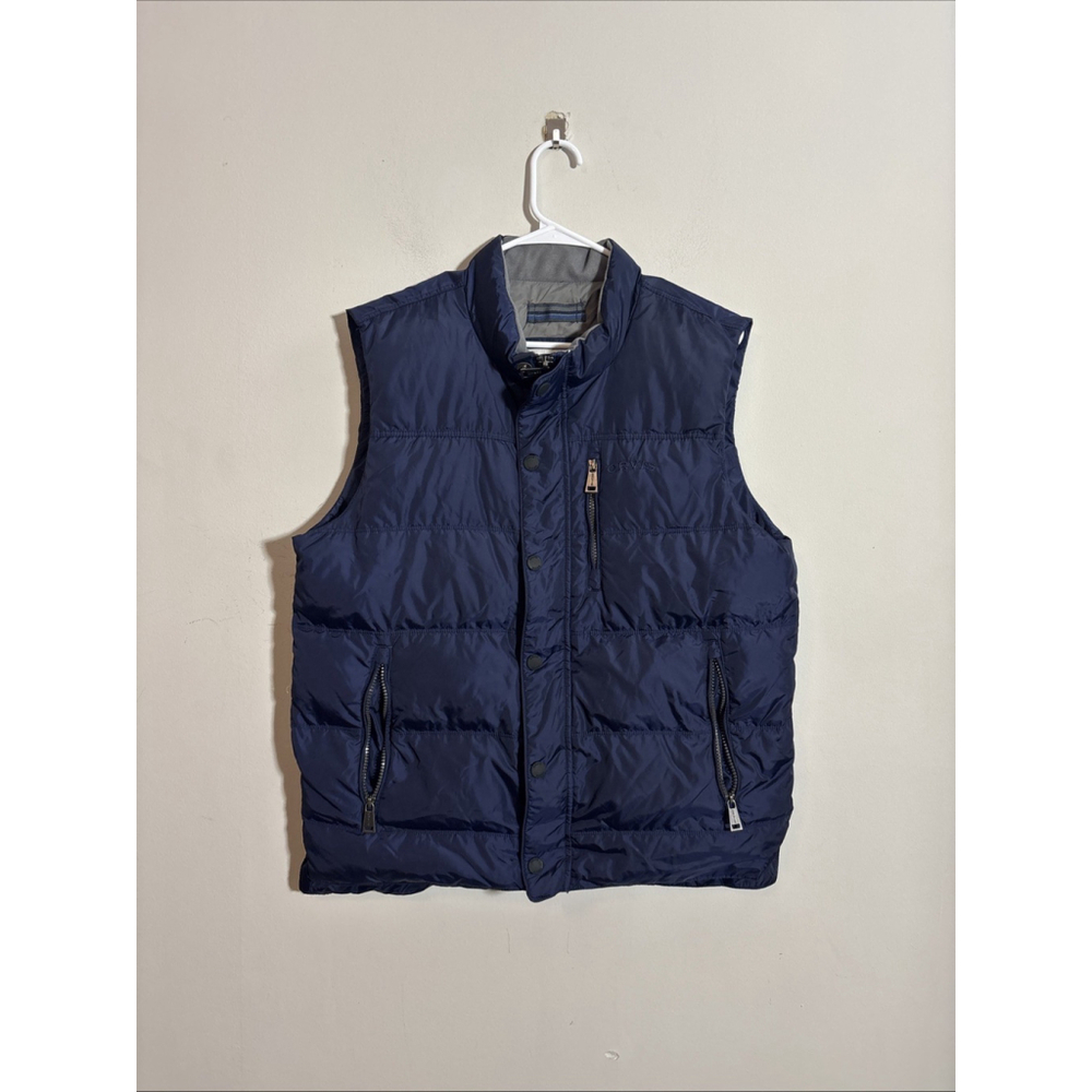 EUC MEN’S ORVIS VEST DUCK DOWN NAVY BLUE SIZE MEDIUM ZIP UP NYLON
